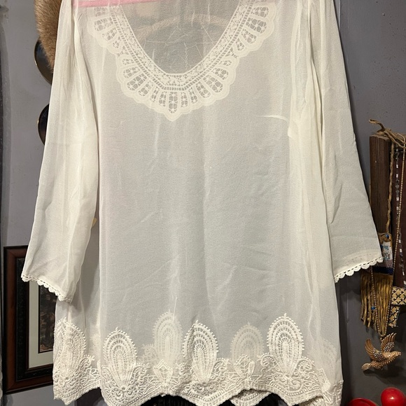Coldwater Creek large ivory and lace sheer blouse - Picture 2 of 4
